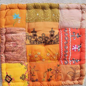 Meditation Floor Seating Cushion Embroidered Patchwork Oranges Firm & Beautiful!